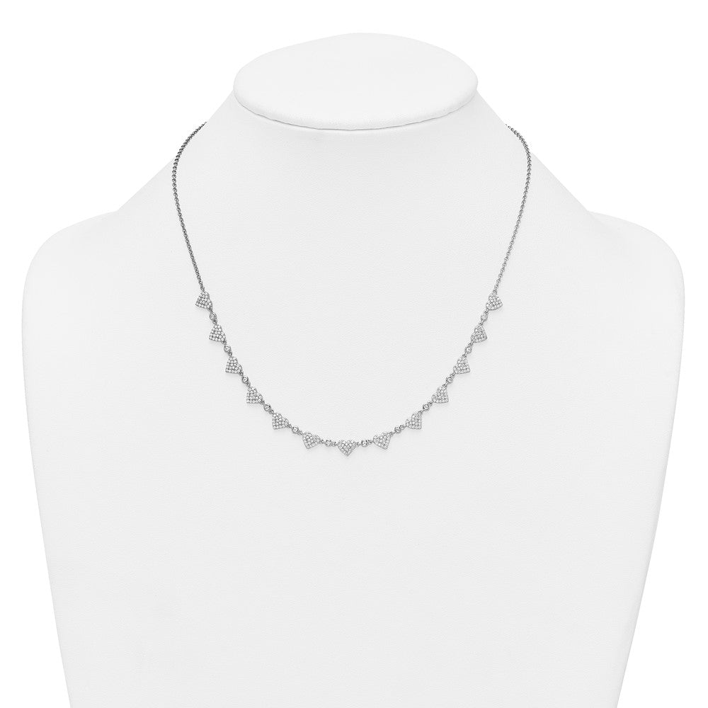 Sterling Silver Rhodium-plated Polished Pave CZ Hearts 16 Inch with 2 Inch Extension Necklace QG6956-16