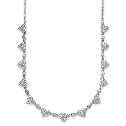 Sterling Silver Rhodium-plated Polished Pave CZ Hearts 16 Inch with 2 Inch Extension Necklace QG6956-16