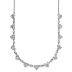 Sterling Silver Rhodium-plated Polished Pave CZ Hearts 16 Inch with 2 Inch Extension Necklace QG6956-16