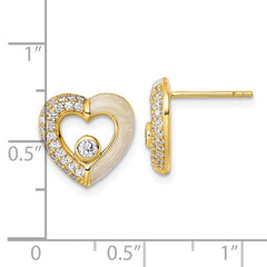QG6957EGP Sterling Silver Gold-tone Polished CZ and Champagne Enamel Open Heart Post Earrings