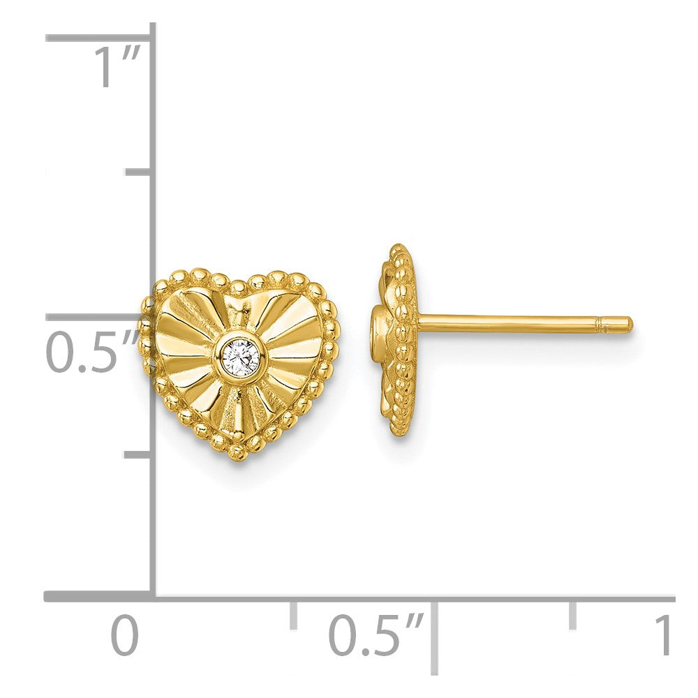 QG6958EGP Sterling Silver Gold-tone Polished Beaded and Textured CZ Heart Post Earrings