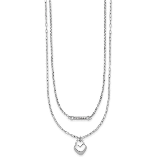 Sterling Silver Rhodium-plated CZ Puffed Heart 16 inch with 2 inch extender 2-strand Necklace QG6959-16