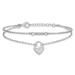 Sterling Silver Rhodium-plated CZ Puffed Heart 7 inch with 1 inch extender 2-strand Bracelet QG6959-7