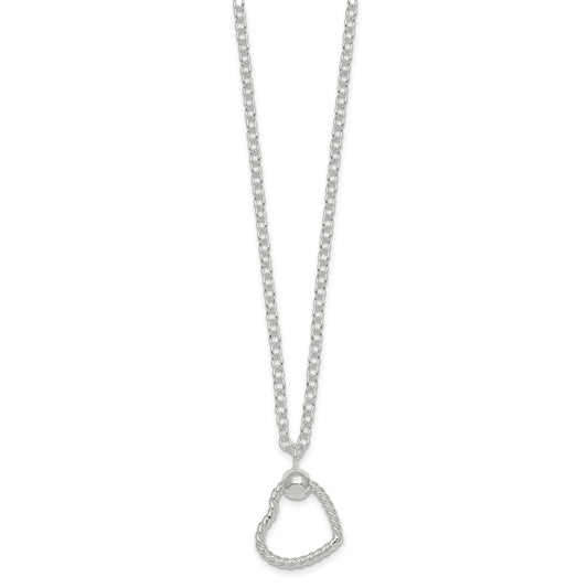 Sterling Silver Polished and Twisted Heart 18 Inch Cable Chain Necklace QG6961-18