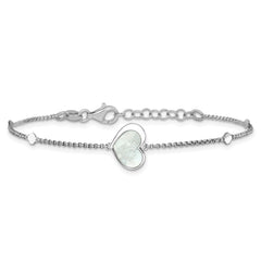 Sterling Silver Rhodium-plated Mother of Pearl Heart 6.5 inch with 1 inch extension Bracelet QG6963-6.5
