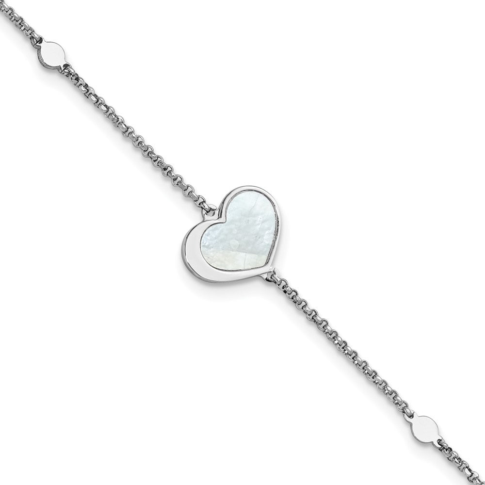 Sterling Silver Rhodium-plated Mother of Pearl Heart 6.5 inch with 1 inch extension Bracelet QG6963-6.5