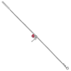 Sterling Silver Rhodium-plated Two-strand Red Enameled Heart Lock and Key 6.75 inch with 0.75 inch extension Bracelet QG6964-6.75