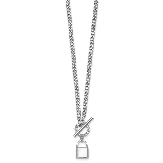 Sterling Silver Rhodium-plated CZ 16 inch with 2 inch extender Lock Pendant Toggle Necklace QG6965-16