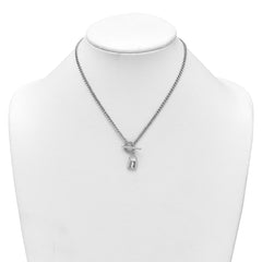 Sterling Silver Rhodium-plated CZ 16 inch with 2 inch extender Lock Pendant Toggle Necklace QG6965-16