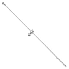 Sterling Silver Rhodium-plated Polished Heart Dangle Paperclip Link 6.5 Inch with 1 Inch Extension Bracelet QG6966-6.5