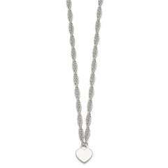 Sterling Silver Polished Fancy Engravable Heart Disc on Rope Chain 16 Inch with 2 Inch Extension Necklace QG6967-16