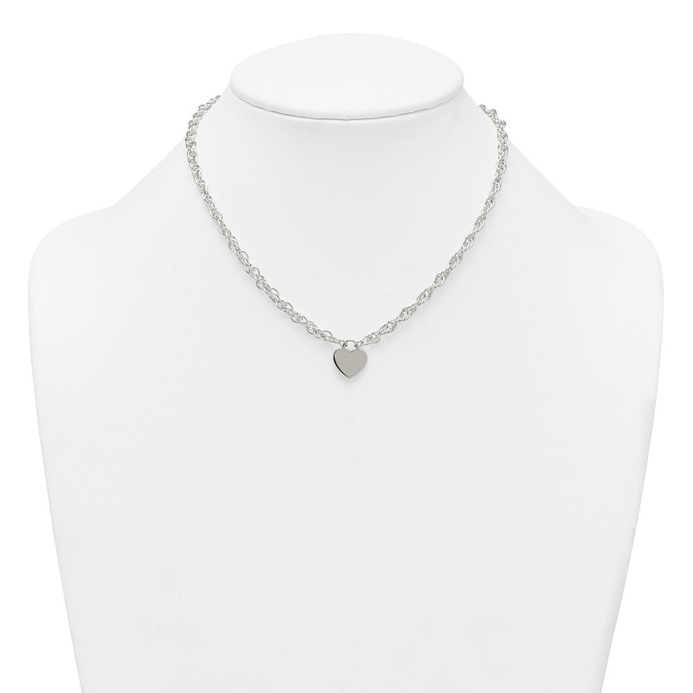 Sterling Silver Polished Fancy Engravable Heart Disc on Rope Chain 16 Inch with 2 Inch Extension Necklace QG6967-16