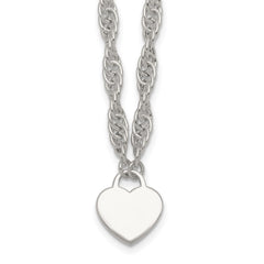 Sterling Silver Polished Fancy Engravable Heart Disc on Rope Chain 16 Inch with 2 Inch Extension Necklace QG6967-16