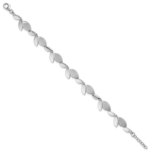 Sterling Silver Rhodium-plated Brushed and Polished Fancy Leaves 7.5 inch with 0.75 inch Extension Bracelet QG6969-7.5