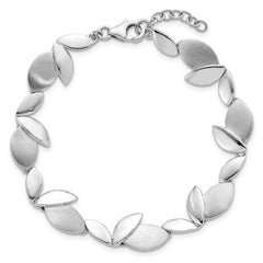 Sterling Silver Rhodium-plated Brushed and Polished Fancy Leaves 7.5 inch with 0.75 inch Extension Bracelet QG6969-7.5
