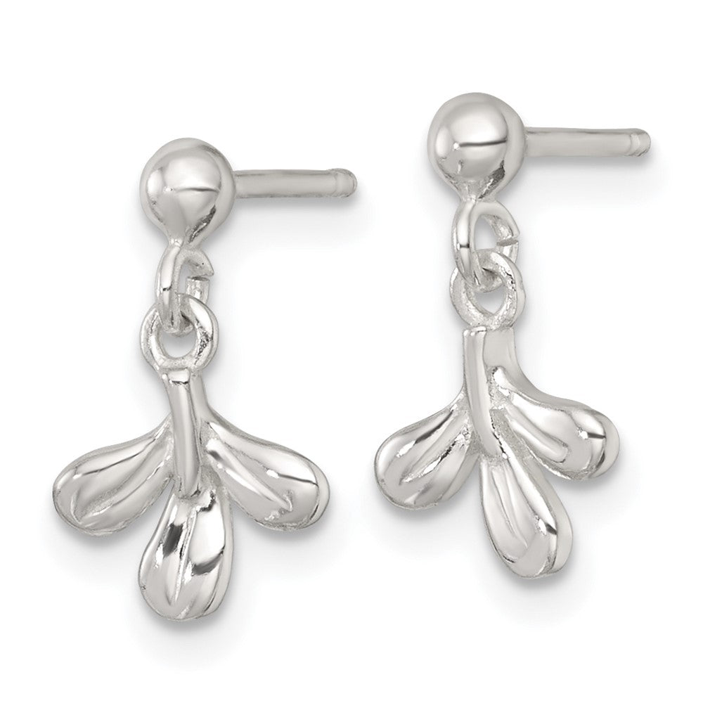 QG6970E Sterling Silver Polished Three Leaf Dangle Post Earrings