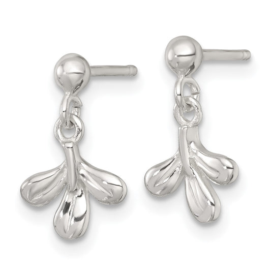 QG6970E Sterling Silver Polished Three Leaf Dangle Post Earrings