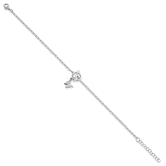 Sterling Silver Rhodium-plated Polished Butterfly Dangle Paperclip Link 6.5 Inch with 1 Inch Extension Bracelet QG6971-6.5