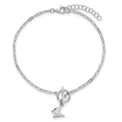 Sterling Silver Rhodium-plated Polished Butterfly Dangle Paperclip Link 6.5 Inch with 1 Inch Extension Bracelet QG6971-6.5