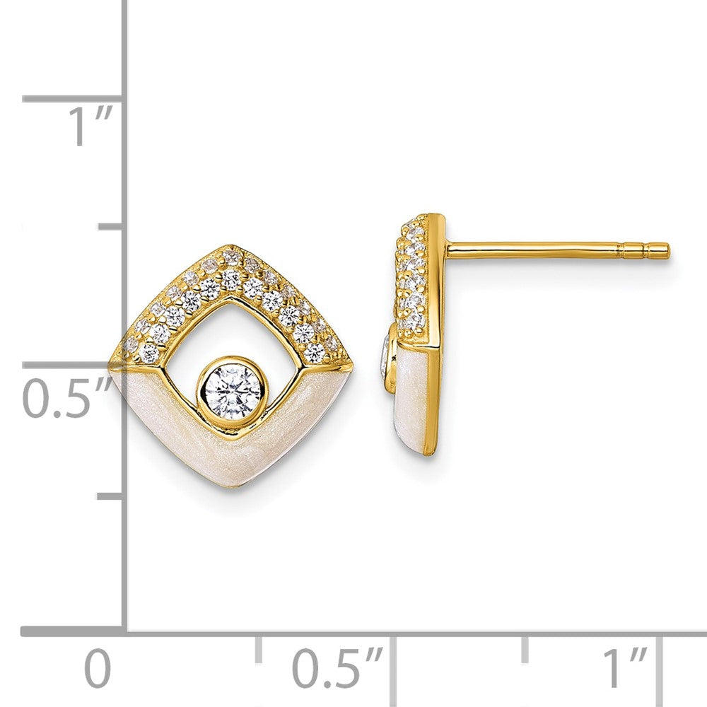 QG6978EGP Sterling Silver Gold-tone CZ and Champagne Enamel Polished Square Post Earrings
