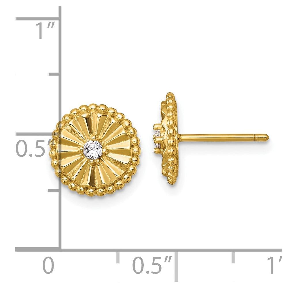 QG6980EGP Sterling Silver Gold-tone Polished Beaded and Textured CZ Circle Post Earrings