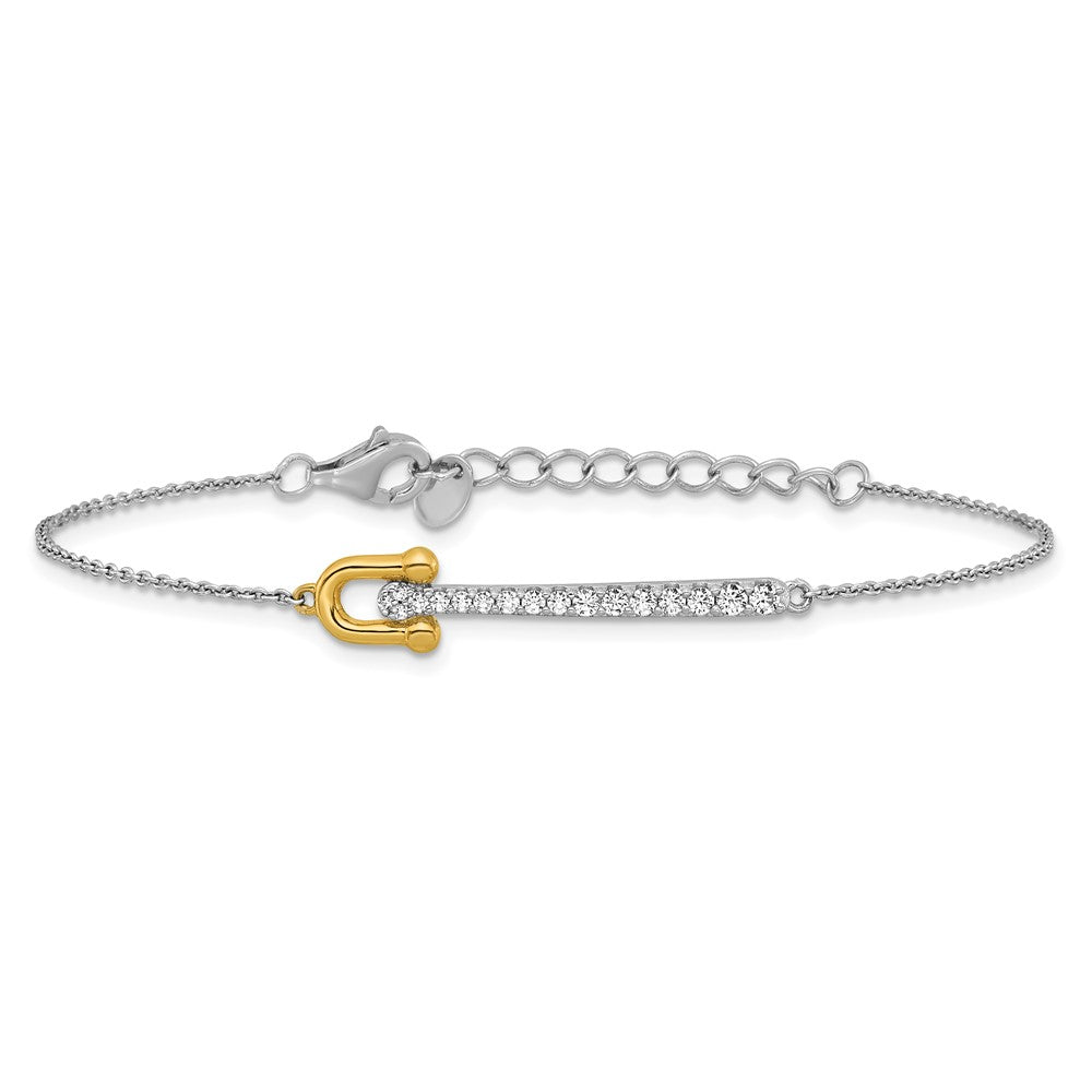 Sterling Silver Gold-tone CZ Polished 6.5 inch with 1 inch Extension Bracelet QG6982-6.5