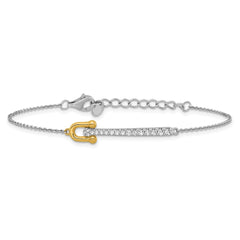 Sterling Silver Gold-tone CZ Polished 6.5 inch with 1 inch Extension Bracelet QG6982-6.5