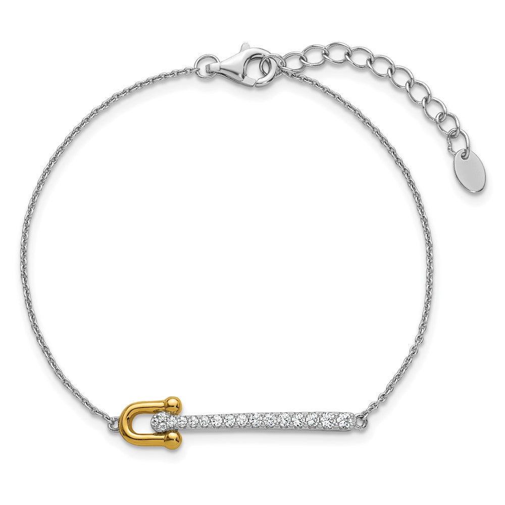 Sterling Silver Gold-tone CZ Polished 6.5 inch with 1 inch Extension Bracelet QG6982-6.5