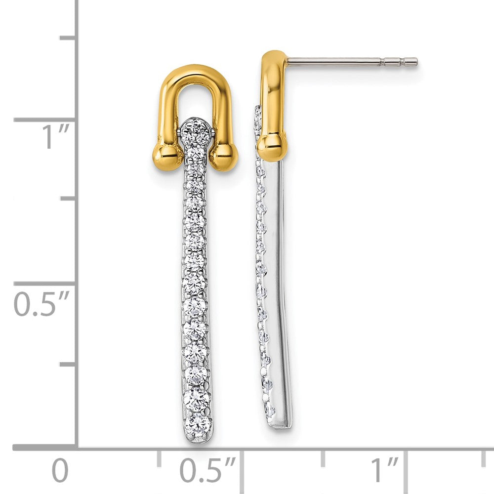 QG6982E Sterling Silver Gold-tone CZ Polished And Textured Dangle Post Earrings