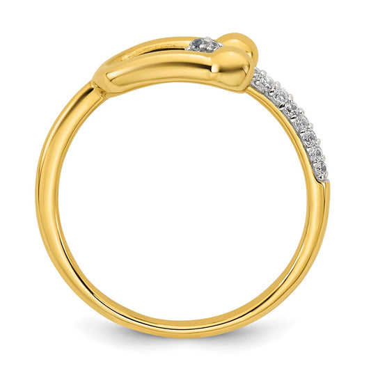 Sterling Silver Gold-tone CZ Polished And Textured Fancy Size 6 Ring