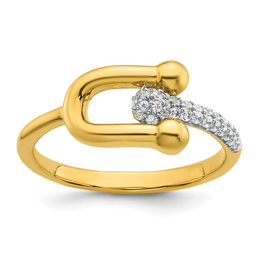 Sterling Silver Gold-tone CZ Polished And Textured Fancy Size 6 Ring
