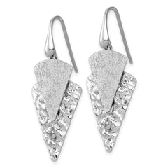 QG6983E Sterling Silver Rhodium-plated Polished Brushed and Hammered Triangle Shepherd Hook Dangle Earrings