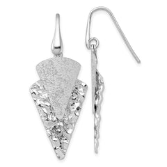 QG6983E Sterling Silver Rhodium-plated Polished Brushed and Hammered Triangle Shepherd Hook Dangle Earrings