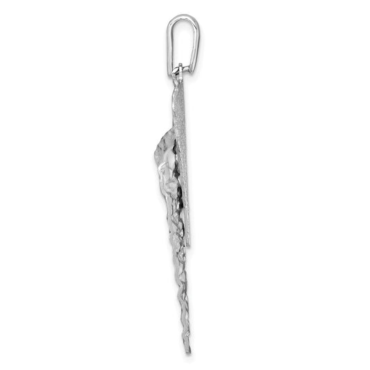 Sterling Silver Rhodium-plated Polished Brushed and Hammered Triangle Pendant QG6983P