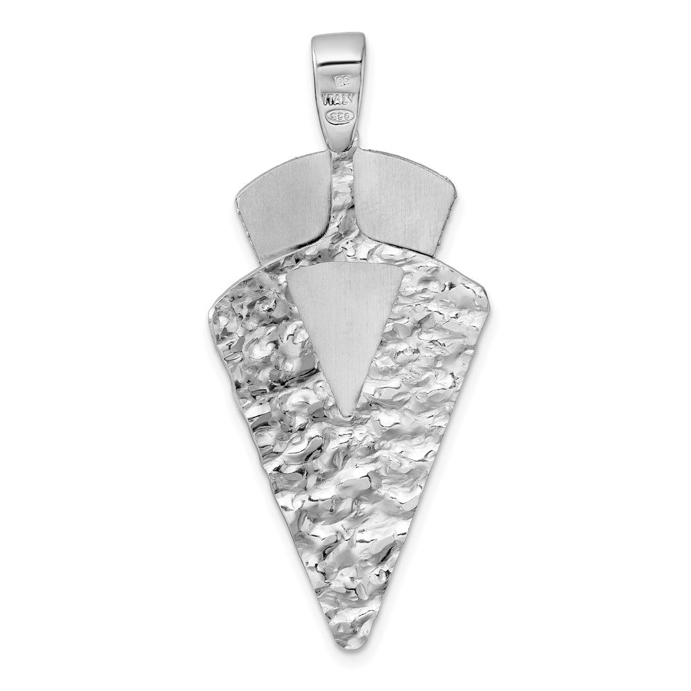 Sterling Silver Rhodium-plated Polished Brushed and Hammered Triangle Pendant QG6983P