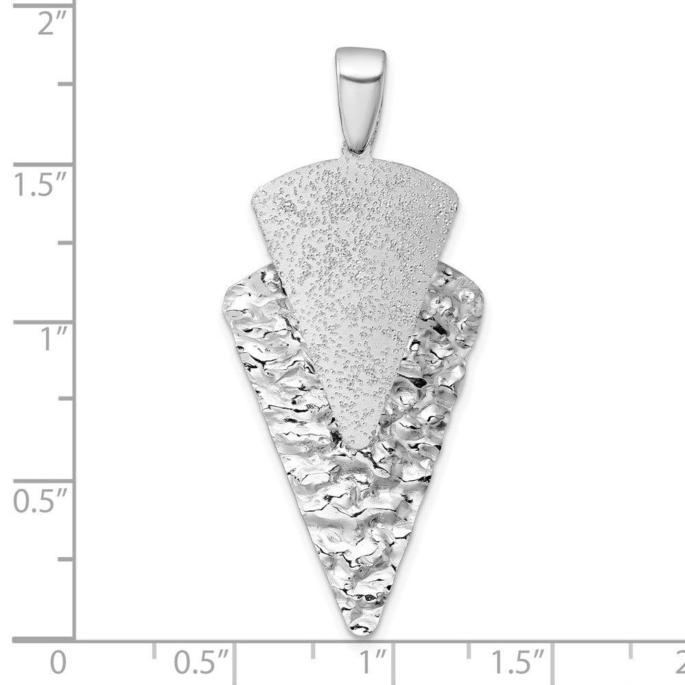 Sterling Silver Rhodium-plated Polished Brushed and Hammered Triangle Pendant QG6983P
