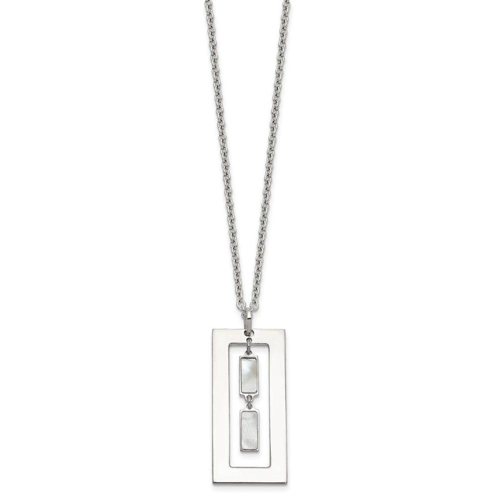 Sterling Silver Open Rectangle with Mother of Pearl Dangles 18.25 inch Necklace QG6984-18.25