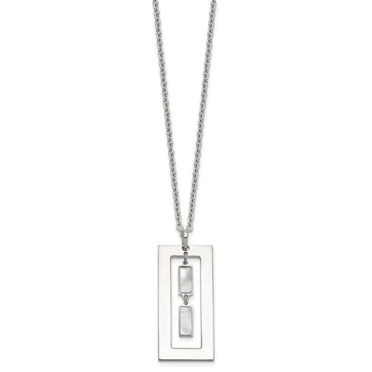 Sterling Silver Open Rectangle with Mother of Pearl Dangles 18.25 inch Necklace QG6984-18.25