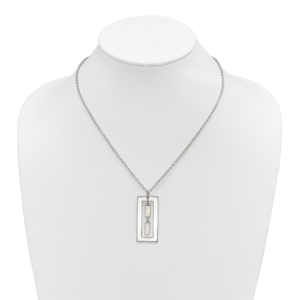 Sterling Silver Open Rectangle with Mother of Pearl Dangles 18.25 inch Necklace QG6984-18.25
