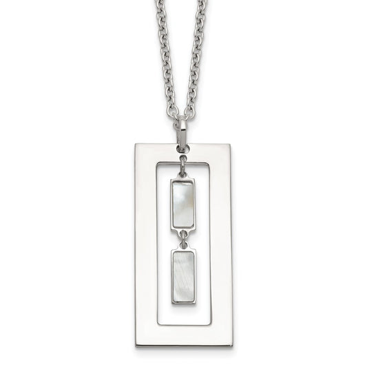 Sterling Silver Open Rectangle with Mother of Pearl Dangles 18.25 inch Necklace QG6984-18.25