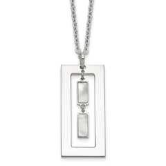Sterling Silver Open Rectangle with Mother of Pearl Dangles 18.25 inch Necklace QG6984-18.25