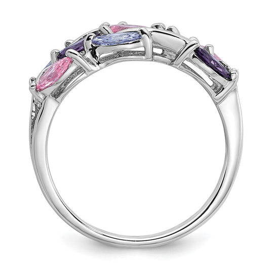 Sterling Silver Rhodium-plated Polished Fancy Pink and Purple Marquise CZ Size 6 Ring