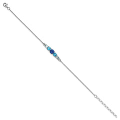 Sterling Silver Rhodium-plated Polished Lab Created Spinel/Lab Created Aquamarine/CZ  7 Inch with 1 Inch Extension Bracelet QG6987-7