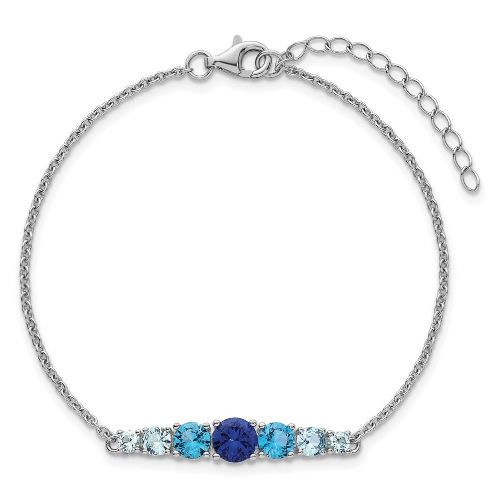 Sterling Silver Rhodium-plated Polished Lab Created Spinel/Lab Created Aquamarine/CZ  7 Inch with 1 Inch Extension Bracelet QG6987-7