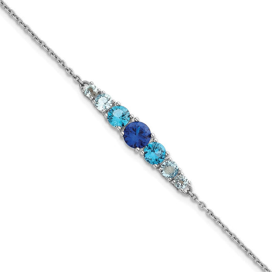 Sterling Silver Rhodium-plated Polished Lab Created Spinel/Lab Created Aquamarine/CZ  7 Inch with 1 Inch Extension Bracelet QG6987-7