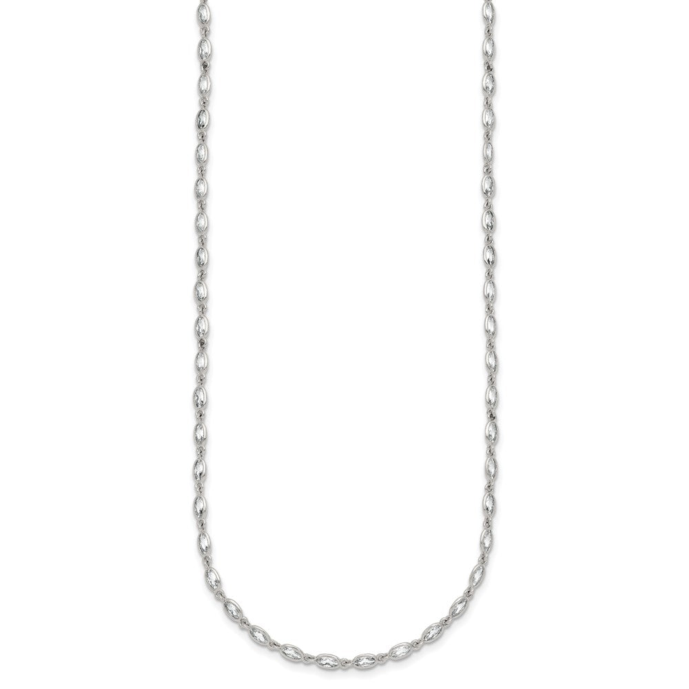 Sterling Silver Polished Oval Bezel CZ 16 Inch with 2 Inch Extension Necklace QG6990-16