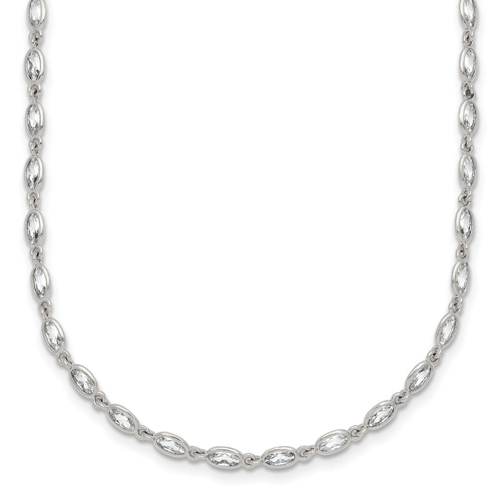 Sterling Silver Polished Oval Bezel CZ 16 Inch with 2 Inch Extension Necklace QG6990-16