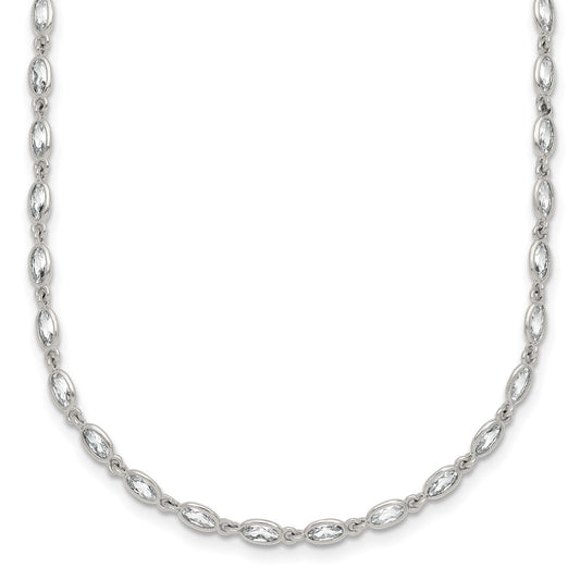 Sterling Silver Polished Oval Bezel CZ 16 Inch with 2 Inch Extension Necklace QG6990-16