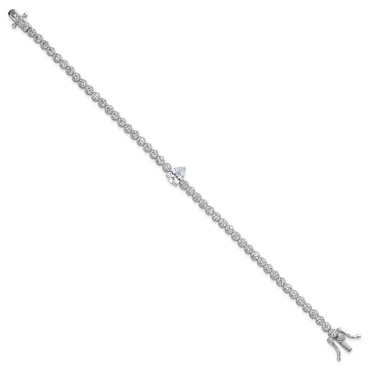 Sterling Silver Rhodium-plated Polished Round and Pear Teardrop CZ 7.25 Inch Bracelet QG6992-7.25