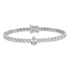 Sterling Silver Rhodium-plated Polished Round and Pear Teardrop CZ 7.25 Inch Bracelet QG6992-7.25